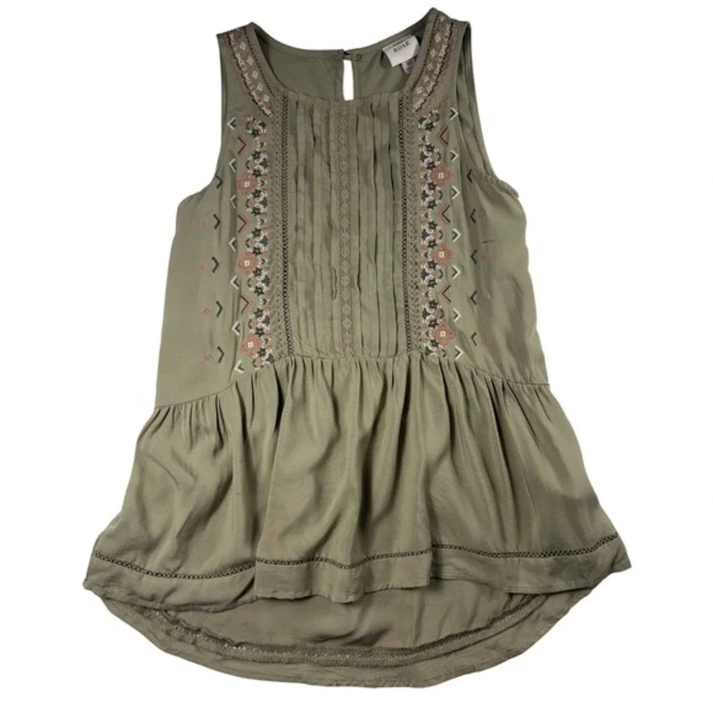 Knox Rose Olive Green Embroidered Peasant Tunic Top XS‎ - Picture 2 of 5
